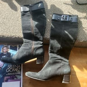 Tory Burch suede riding boot block heel with zipper and silver embellishments